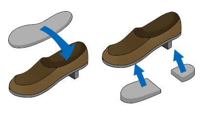 靴の中敷きを用いて外側を持ち上げる