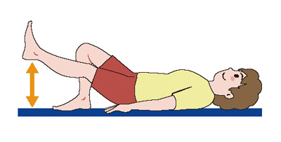 寝た状態で片膝を立て、もう片方の脚をまっすぐに伸ばし床から上げて止めるトレーニング